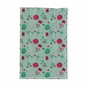 Cute Sewing Themed Pattern Green Background