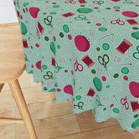 Cute Sewing Themed Pattern Green Background