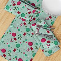 Cute Sewing Themed Pattern Green Background