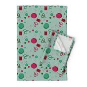 Cute Sewing Themed Pattern Green Background
