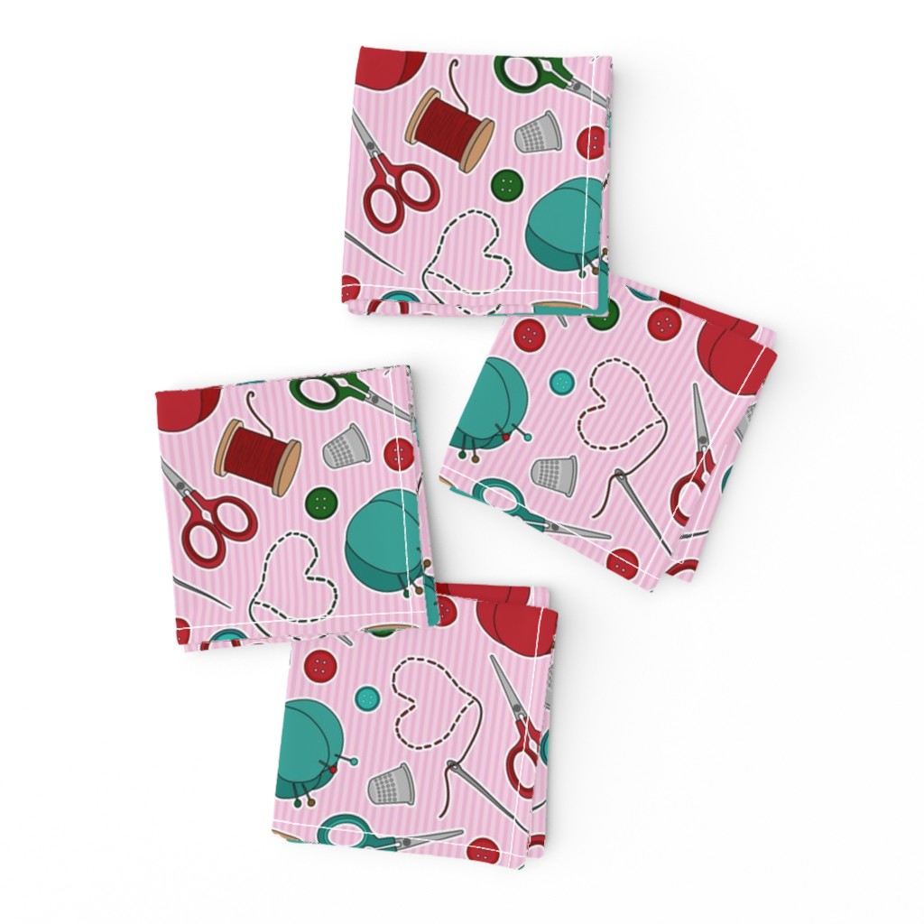 Cute Sewing Themed Pattern Pink