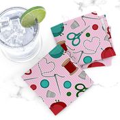 Cute Sewing Themed Pattern Pink