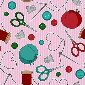 Cute Sewing Themed Pattern Pink