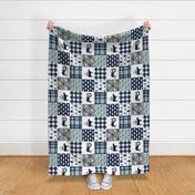 Farm life is the best life - Patchwork fabric - navy and dusty blue plaid farm fabric (90) C18BS