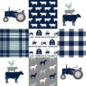 Farm life is the best life - Patchwork fabric - navy and dusty blue plaid farm fabric C18BS