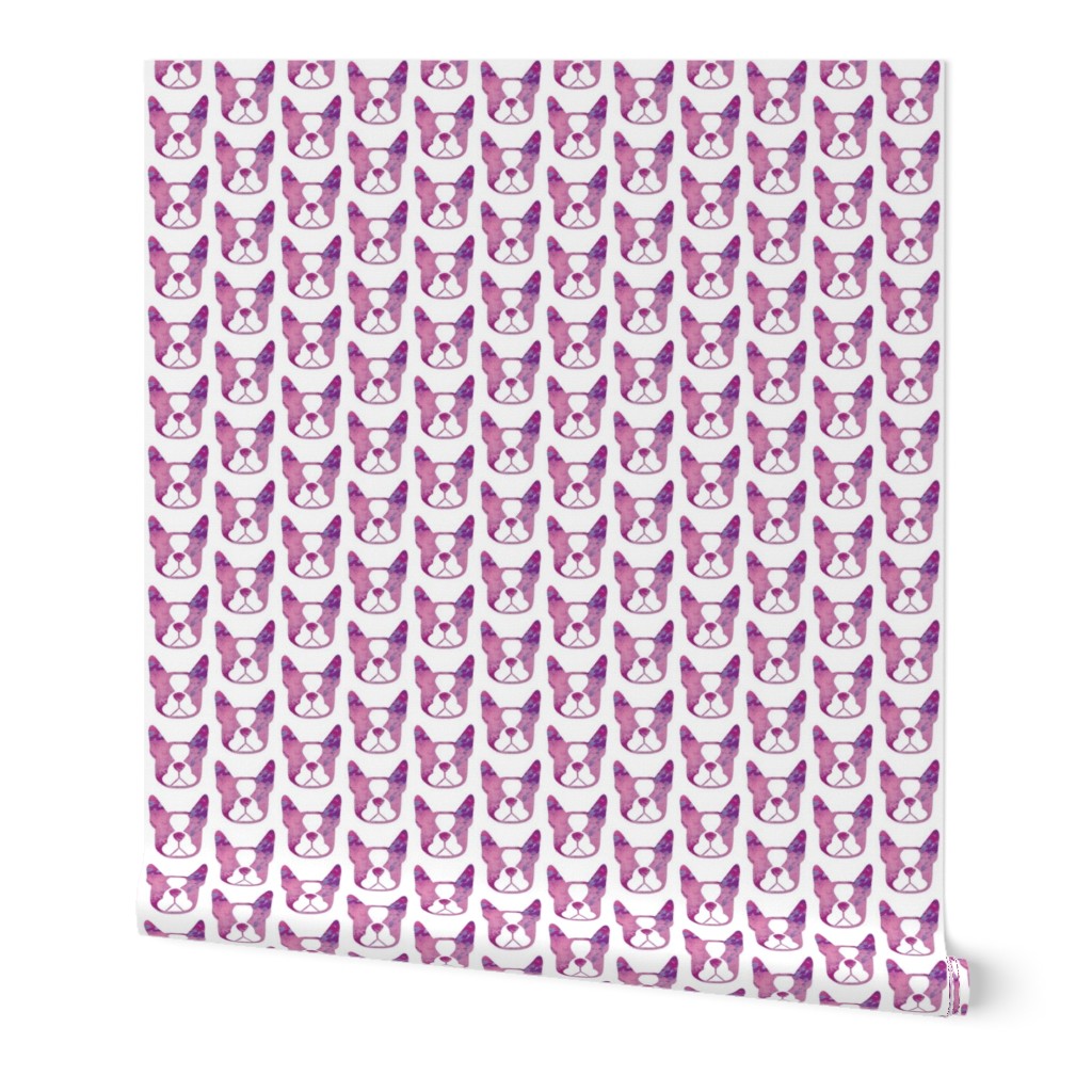 Boston Terriers in purple watercolor - pretty dog fabric 