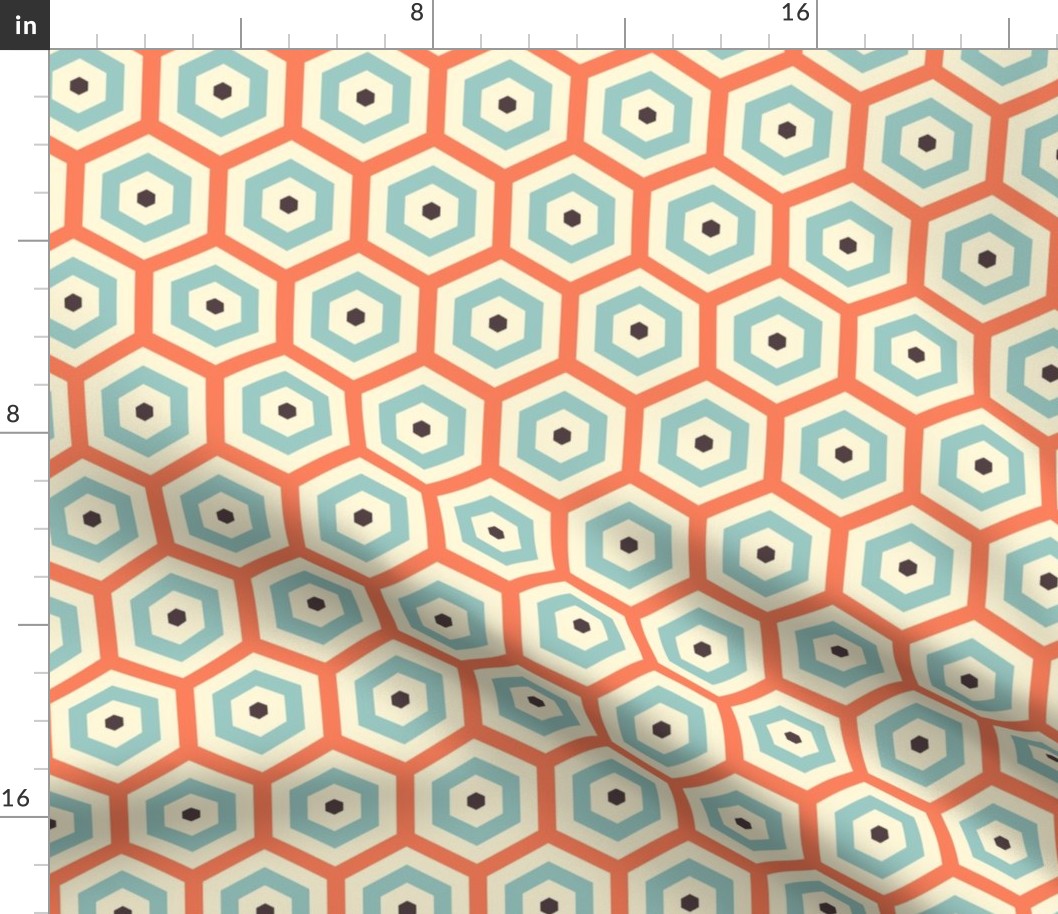 Geometric Pattern: Hexagon Hive: Orange/Blue