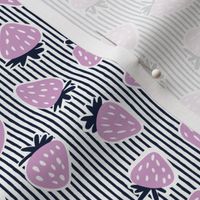 strawberries - orchid and navy on stripes