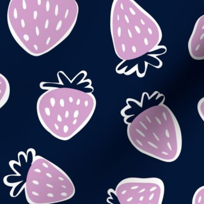 strawberries in orchid and navy - large scale