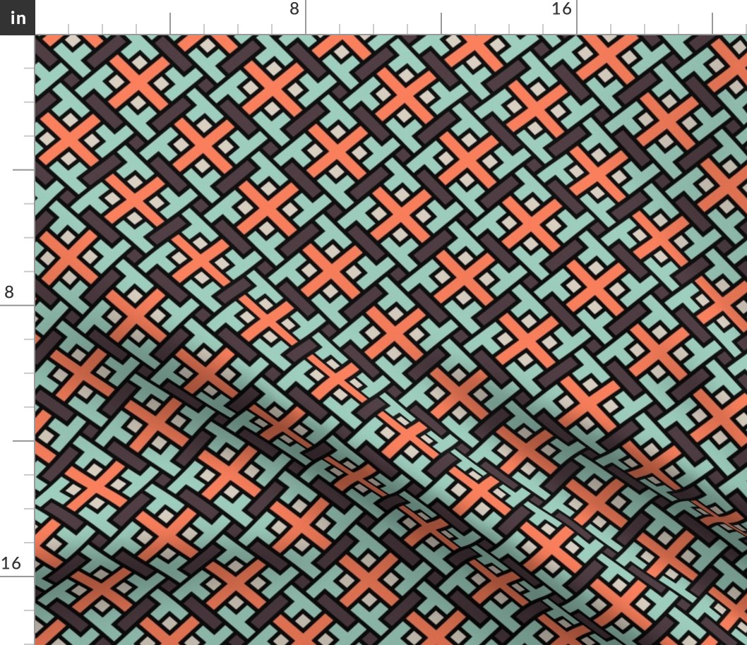 Geometric Pattern: Weave: Red/Green