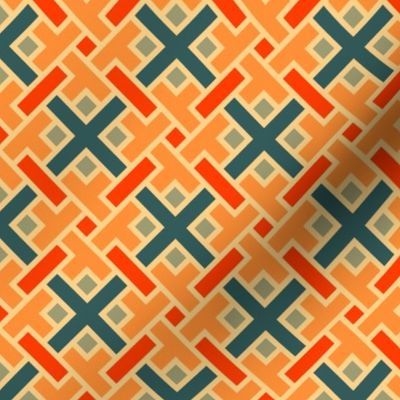 Geometric Pattern: Weave: Orange/Blue