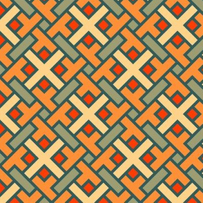 Geometric Pattern: Weave: Orange/Green