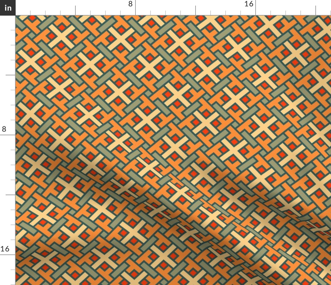 Geometric Pattern: Weave: Orange/Green