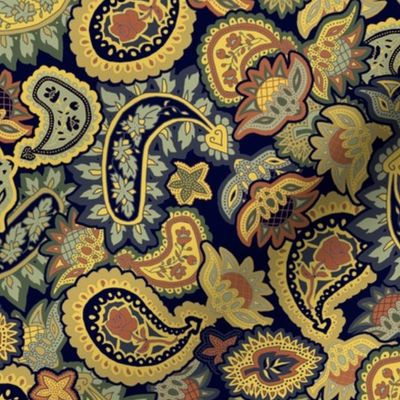 Scattered Allover Paisley in Blue and Golds