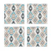 Small Scale Woven Textured Kilim - turquoise, brown and cream