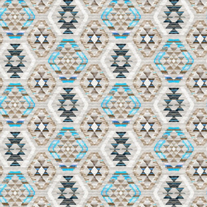 Small Scale Woven Textured Kilim - turquoise, brown and cream