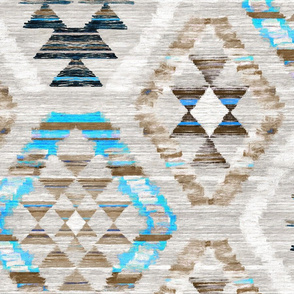 Large Scale Woven Textured Kilim - turquoise, brown and cream