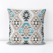 Woven Textured Kilim - turquoise, brown and cream