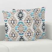 Woven Textured Kilim - turquoise, brown and cream