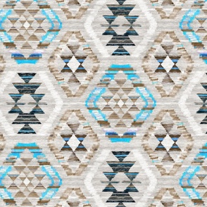 Woven Textured Kilim - turquoise, brown and cream