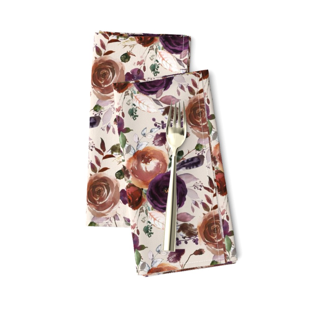 12" Plum Fall Florals on Cream