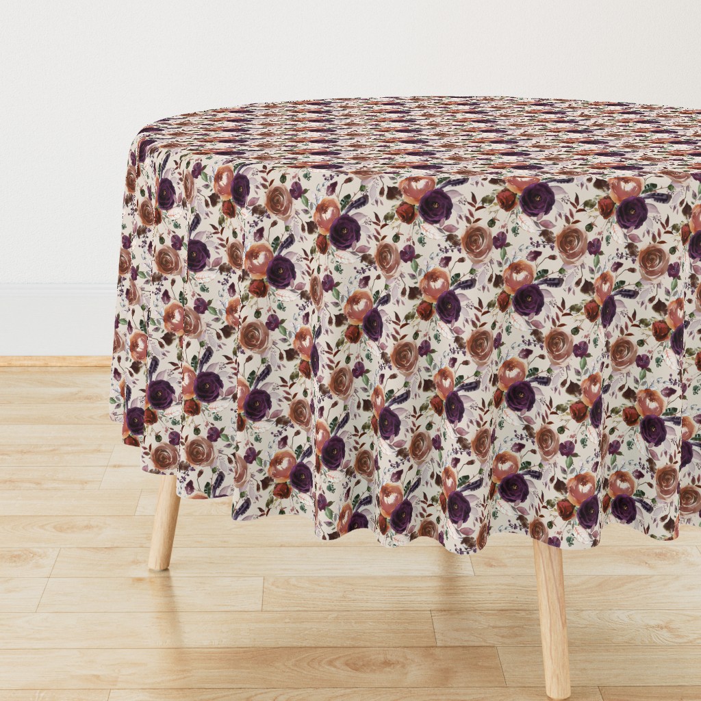 12" Plum Fall Florals on Cream