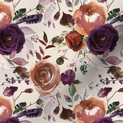 12" Plum Fall Florals on Cream