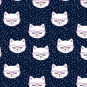 cats with glasses - blue and purple
