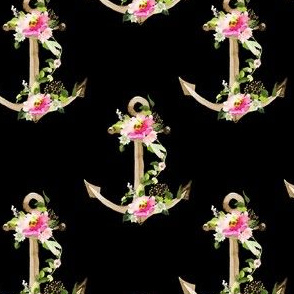 4" Pink and Green Floral Anchor - Black