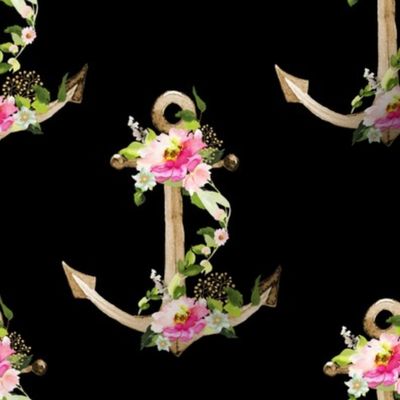 8" Pink and Green Floral Anchor - Black