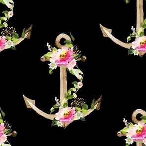 8" Pink and Green Floral Anchor - Black