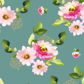 8" Pink and Green Florals - Muted Green