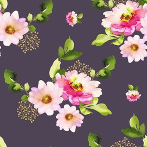 8" Pink and Green Florals - Plum