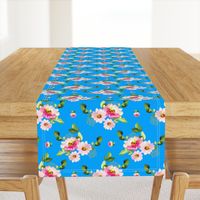 8" Pink and Green Florals - Bright Blue