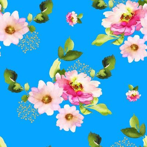 8" Pink and Green Florals - Bright Blue