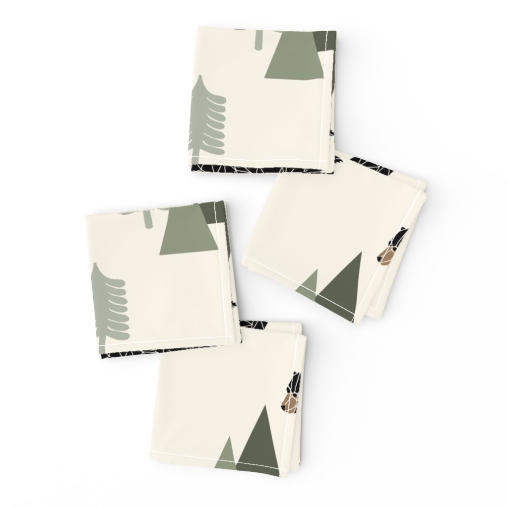 forest bear // cream green neutral baby nursery boys forest mountain woodland geometric bear (XLARGE VERSION)