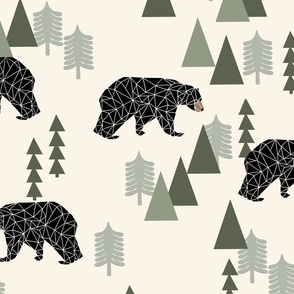 forest bear // cream green neutral baby nursery boys forest mountain woodland geometric bear (XLARGE VERSION)