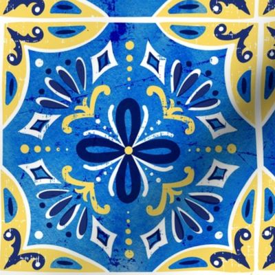 Sevilla - Spanish Tiles Blue & Yellow Large Scale