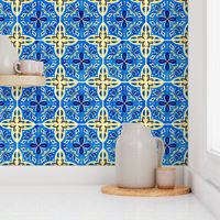 Sevilla - Spanish Tiles Blue & Yellow Large Scale