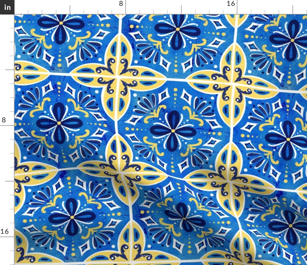 Sevilla - Spanish Tiles Blue & Yellow Large Scale