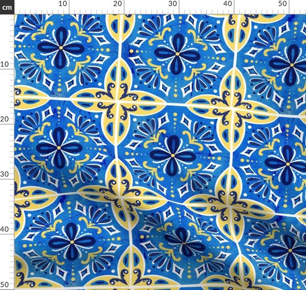 Sevilla - Spanish Tiles Blue & Yellow La - Spoonflower