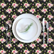 4" Pink and Green Florals - Black