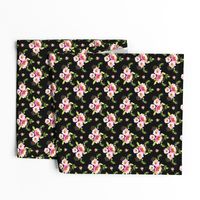 4" Pink and Green Florals - Black