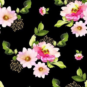 8" Pink and Green Florals - Black
