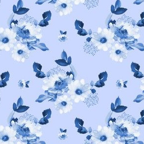 4" Blue Watercolor Florals - Blue