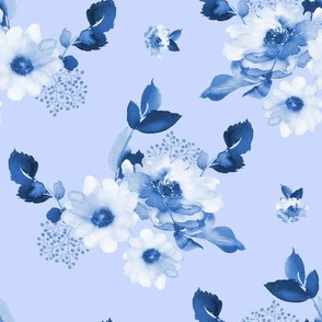 8" Blue Watercolor Florals - Blue