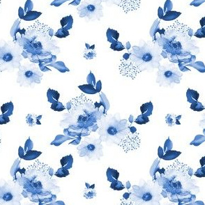 4" Blue Watercolor Florals - White