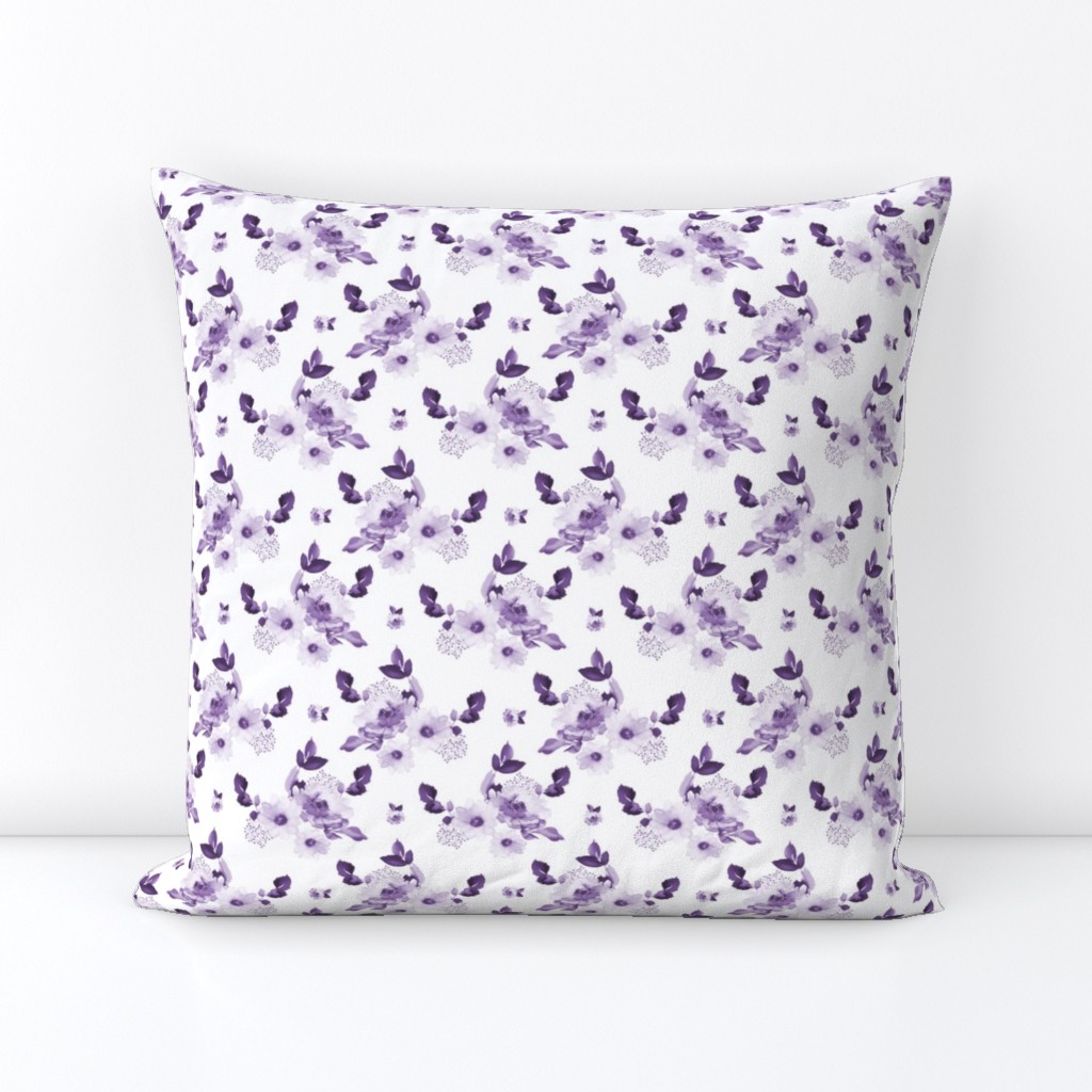 4" Purple Watercolor Florals - White