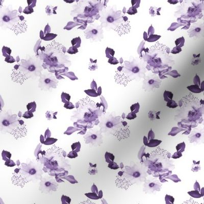 4" Purple Watercolor Florals - White