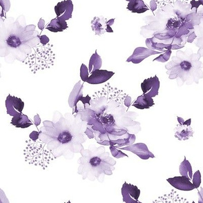 8" Purple Watercolor Florals - White